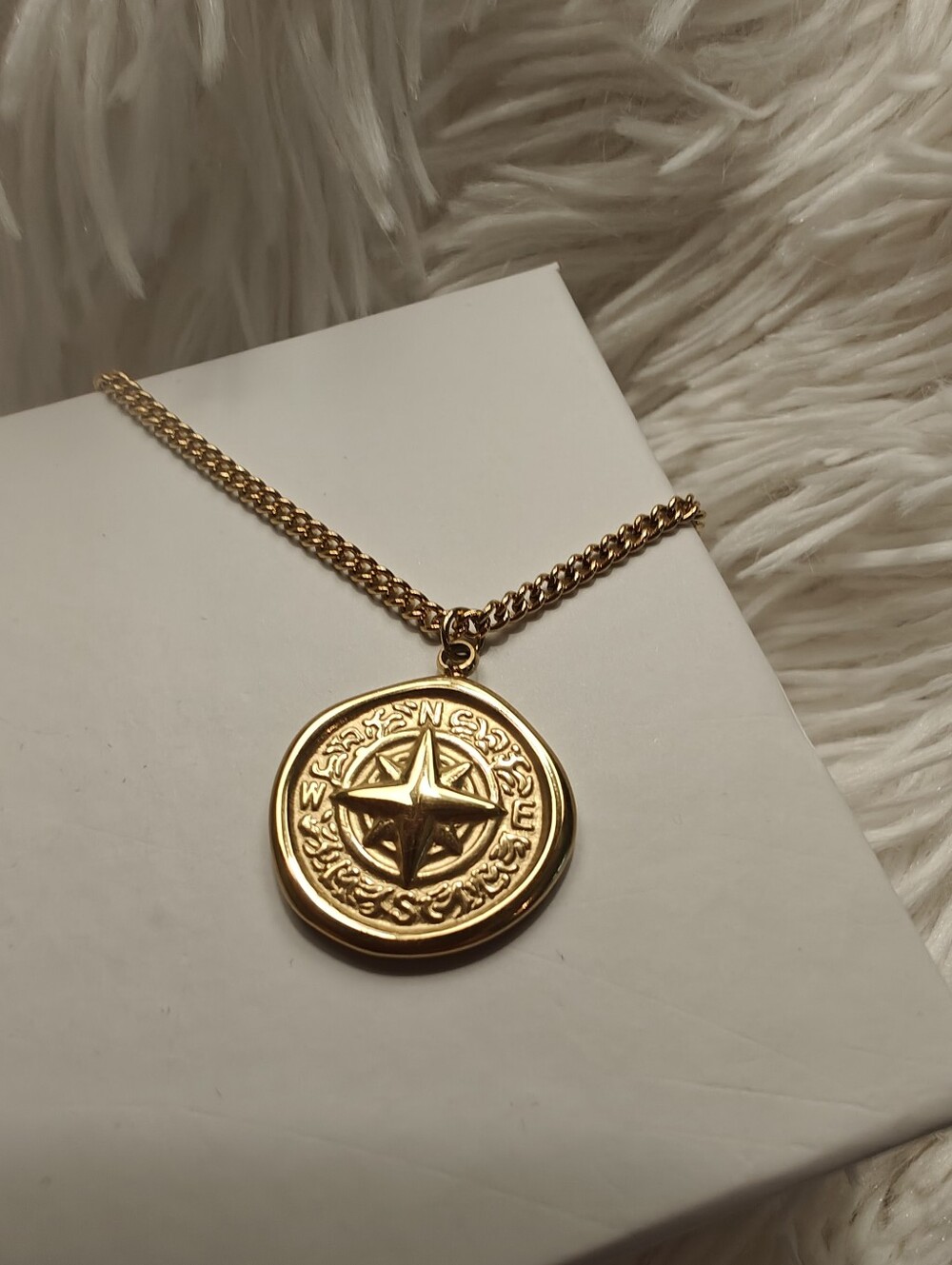 Gold Compass Medallion Pendant Necklace